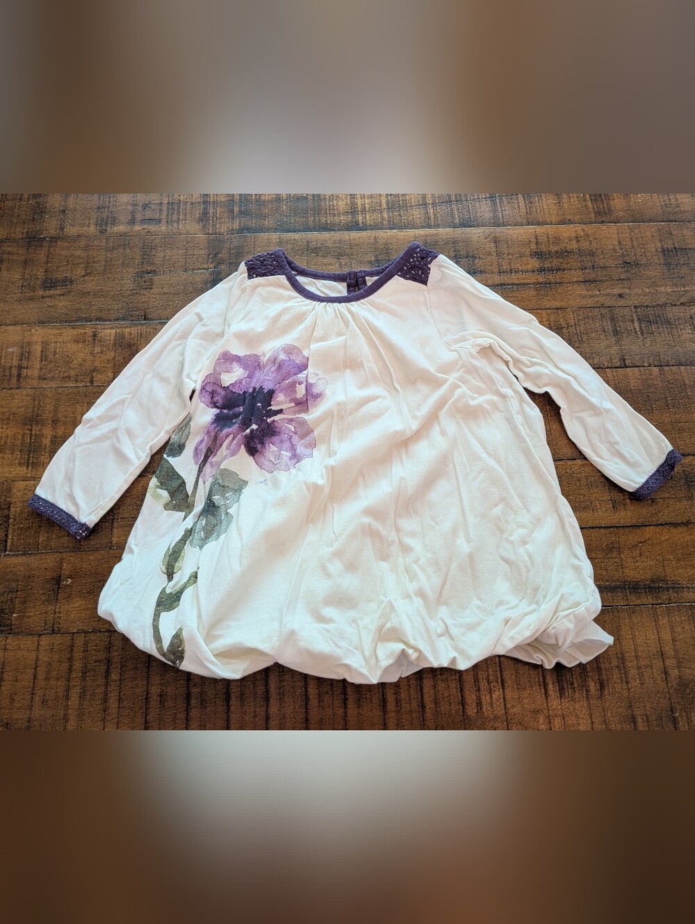 Burt's Bees Baby 24m Cream Bubble Dress with Purple Floral Watercolor Print